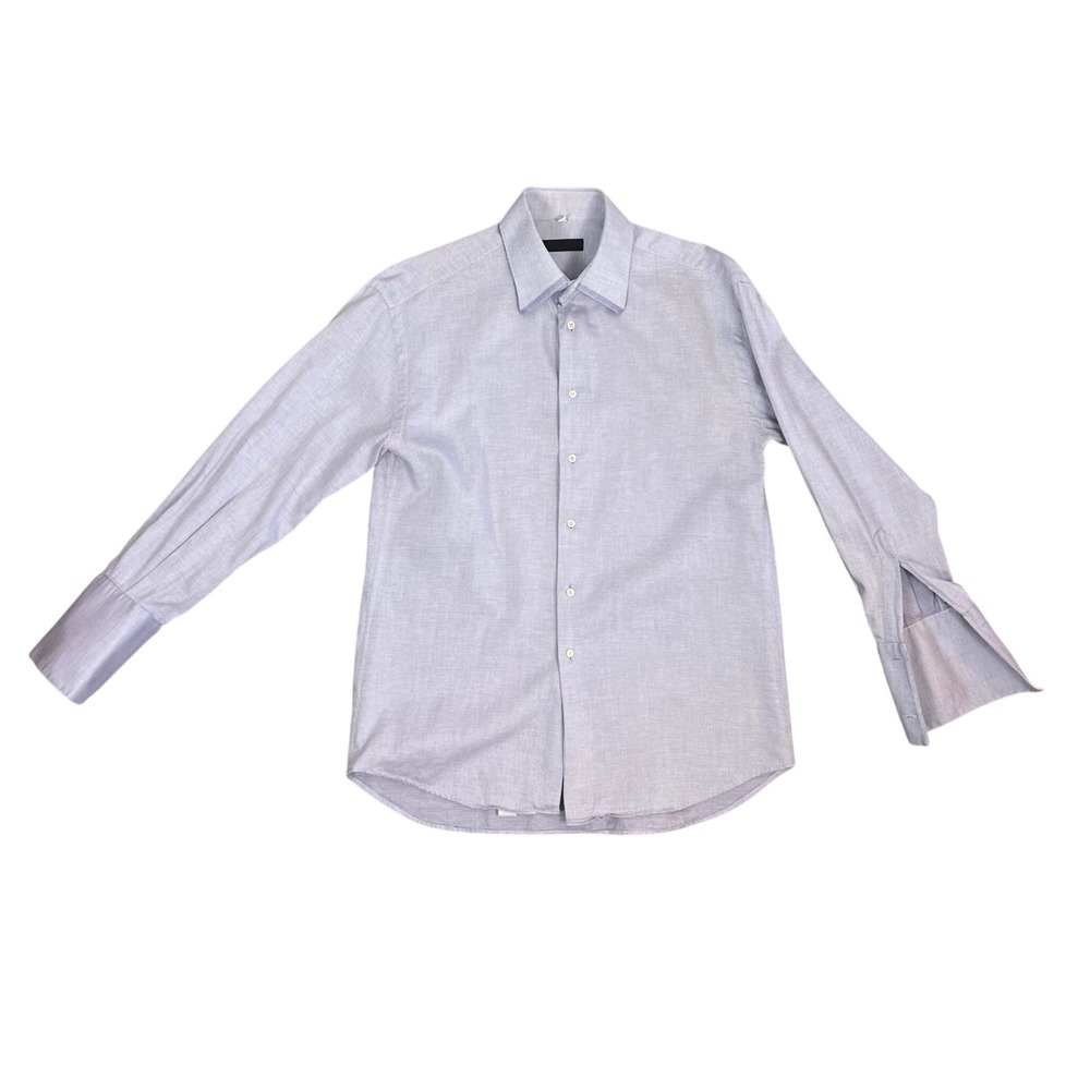 Brioni Mens Purple Micro-Geometric Cotton French Cuff Dress Shirt Size 16 41